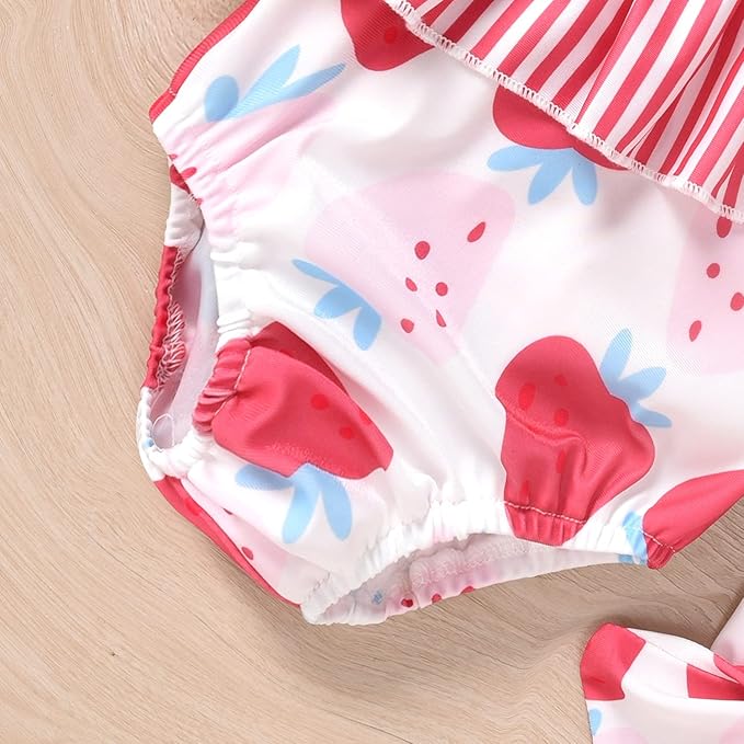 Toddler Baby Girls Ruffles Bikini One Piece Swimsuits Floral Off Shoulder Swimwear Beach Bathing Suit