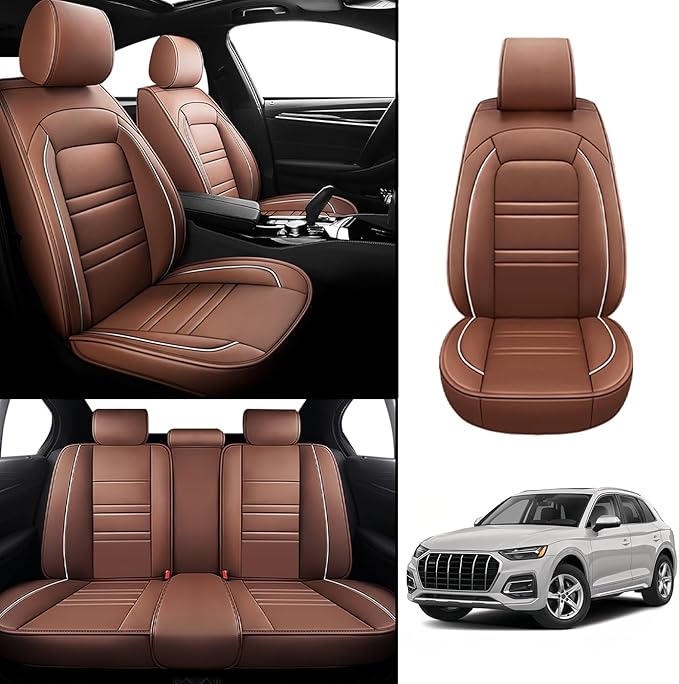 Seat Covers for Audi q5 2009-2025 | 5-Seats Leather Seat Covers, Easy to Install Automotive Seat Covers Full Set (Full Set, Coffee)