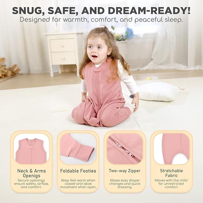 Mama Cheetah Toddler Sleep Sack with Feet, 0.5 TOG Organic Cotton Baby Sleeping Bag with Legs, Baby Wearable Blankets for Walkers w/ 2-Way Zipper, Baby Sleep Sack for Girls & Boys, Large Walker 3-4 T