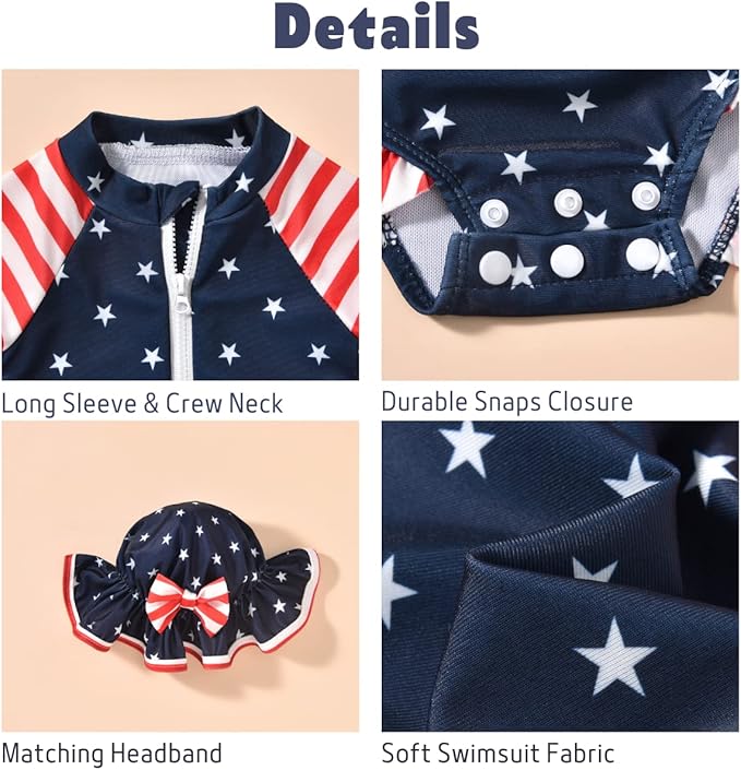 Aalizzwell Baby Girls Long Sleeve One Piece Swimsuit with Hat