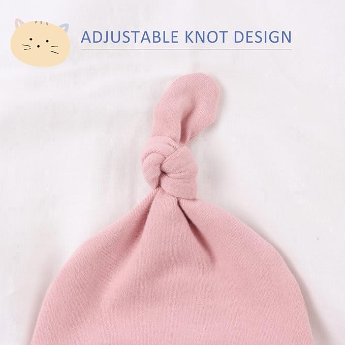 JANGANNSA Newborn Baby Hat Infant Baby Boys Beanie Top Knot Stretchy Hats for Girls 100% Organic Cotton