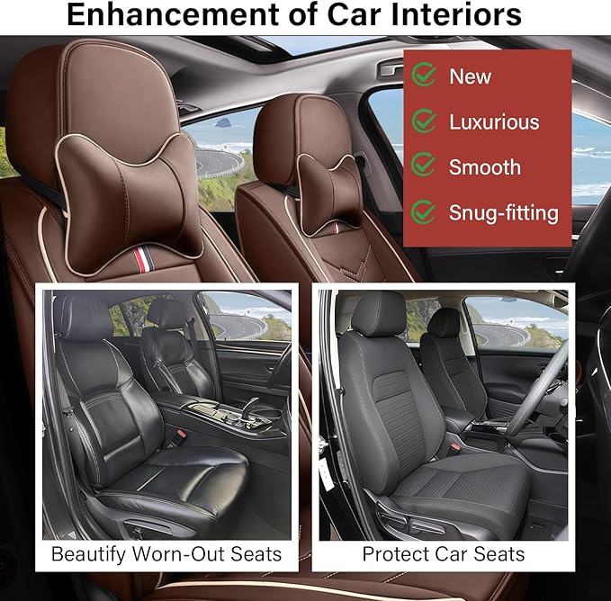 Leather Car Seat Covers Fit for LR LR4 2009-2016, 5 Seater Waterproof and Wear-Resistant Seat Cover Interior Accessories(Full Set with Pillow,Coffee)