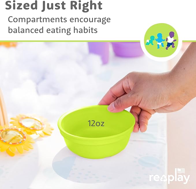 Re-Play 12 oz. Toddler Bowls Set of 4 - Kids Deep-Walled, Durable & Reusable Snack and Meal Bowls, Dishwasher & Microwave Safe, BPA-Free, Made in USA from Recycled Plastic, Mermaid