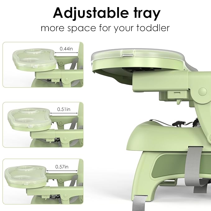 Bella’s Friends 3-in-1 Toddler Booster Seat for Dining Table and Kitchen Chair with Adjustable Double Layer Tray and Safety Straps, Foldable&Portable Baby Floor Seat with Removable Cushion, Green