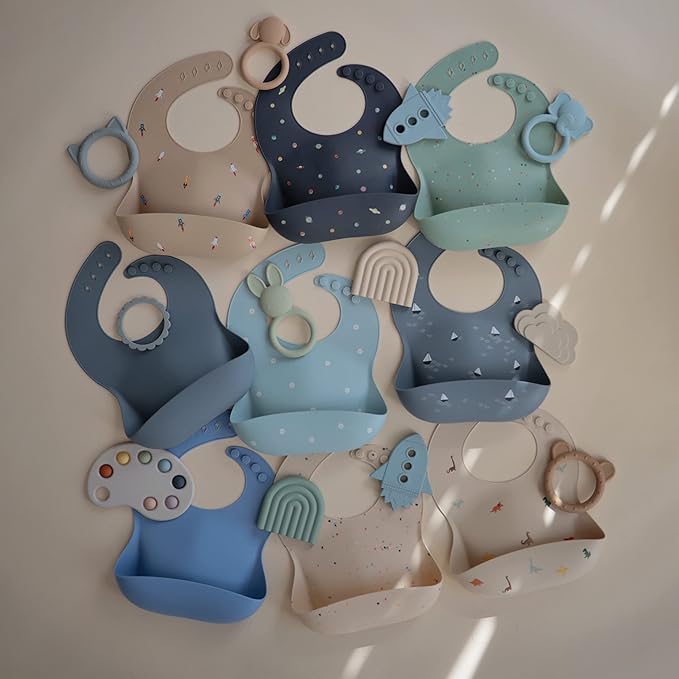 mushie Silicone Baby Bib | Adjustable Fit Waterproof Bibs (Planets)