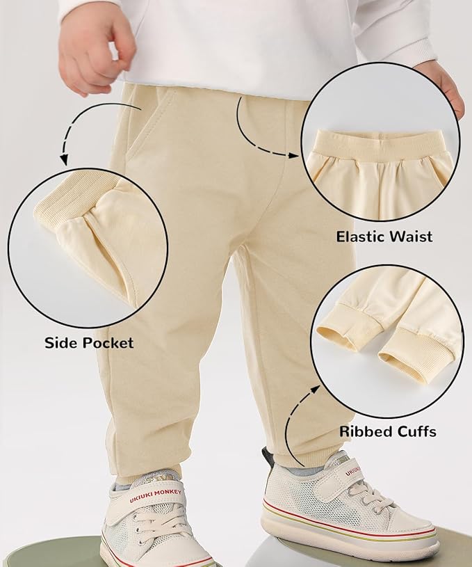 GFQLONG 2/3 Pack Toddler Pants Sweatpants Boys Cotton Joggers, Athletic Pull on Sweat Pants with Pockets for Kids Clothes