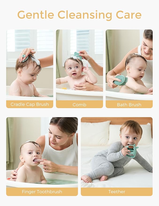 Momcozy Elite Baby Kit, Superior Baby Shower & Registry Essential Kit for Grooming & Health & Cleansing Care, Electric Nail File & Nasal Aspirator,Tummy Wrap,Thermometer,Bath Brush,Teether,Storage Bag