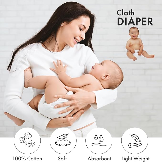 RUVANTI Unisex Birdseye Flat-Fold Cloth Diapers for Babies 3 Pack, 100% Cotton Reusable Diaper Inserts 23x23 Inches, White