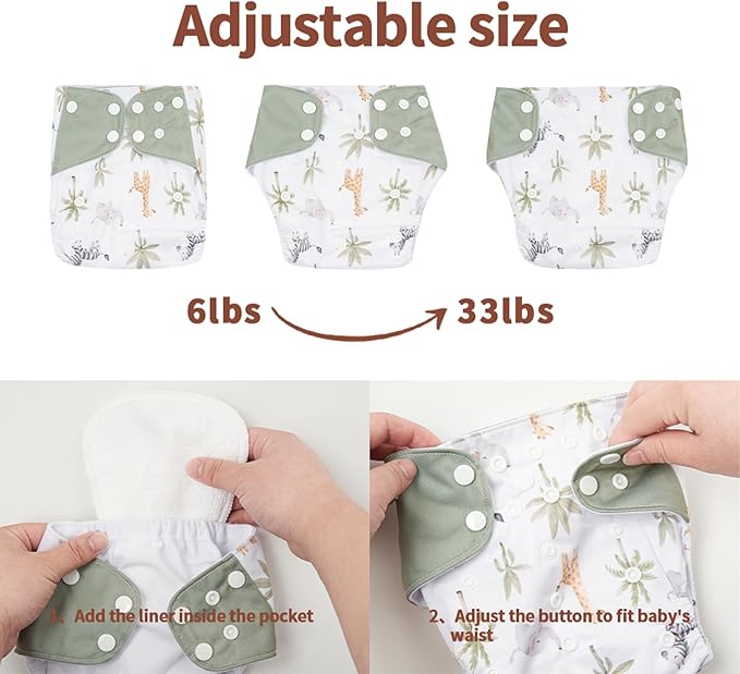 HappyFlute 9 Sets Newborn Baby Cloth Pocket Diapers Adjustable Reusable for Baby Boys and Girls(6-33 pounds,0-3 Years),One Wet Bag+4Diapers and 4Inserts (AD10)