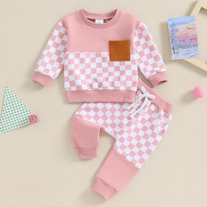 Fernvia Toddler Baby Girl Clothes 3 6 9 12 18 24 Months Fall Outfits Solid Long Sleeve Sweatshirt Tops + Pants Set