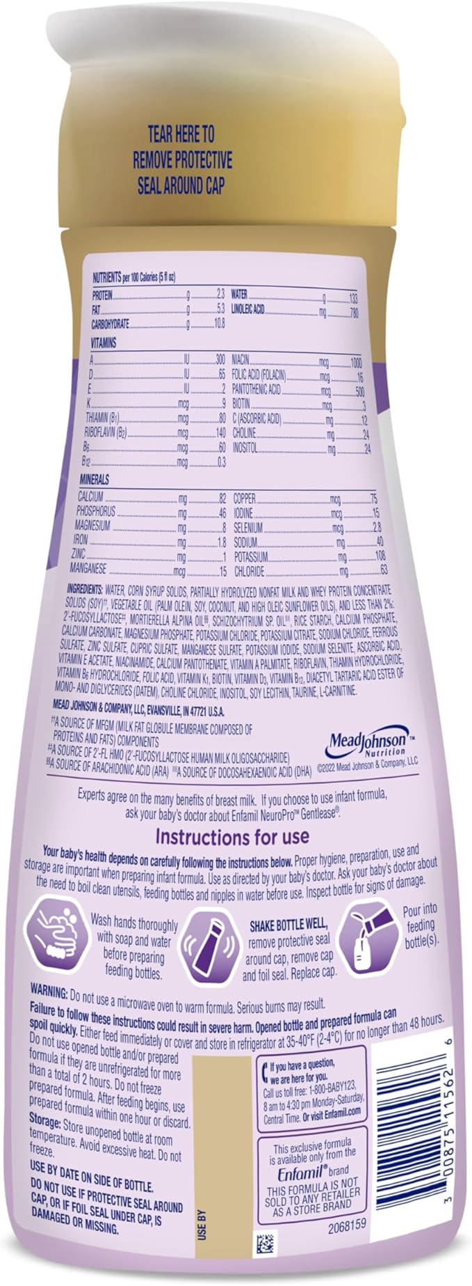 Enfamil NeuroPro Gentlease Ready-to-Feed with Smaller Proteins for Easy Digestion, Brain Supporting DHA, Prebiotic,Baby Formula for easing Fussiness, Crying, Gas, Spit-up in 24hrs, 32 Fl Oz, 6 Count