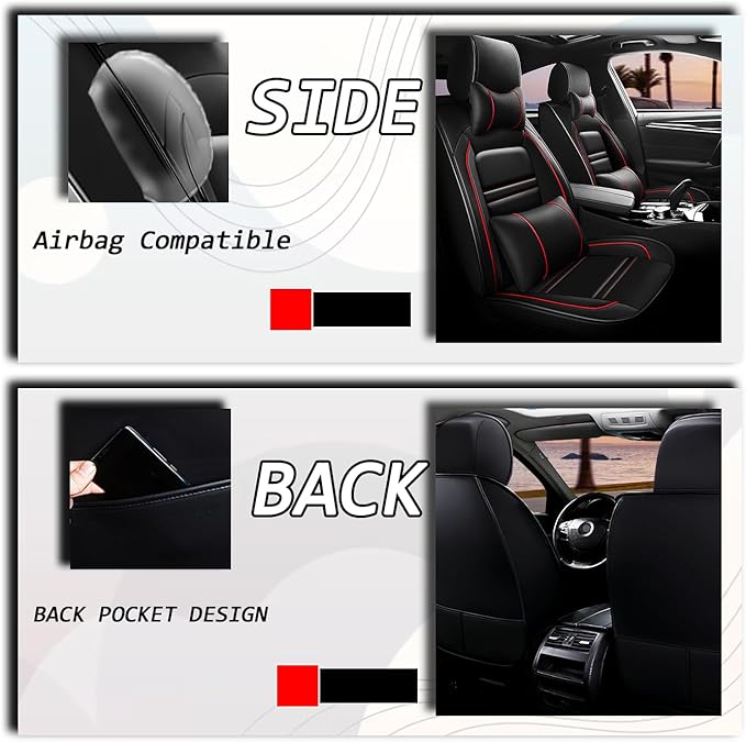Car Seat Covers for Chevy trax 2015-2025 | 5-Seats Seat Covers, Waterproof Seat Protectors, Automotive Seat Covers (Full Set with Pillow,Black&Red Line)