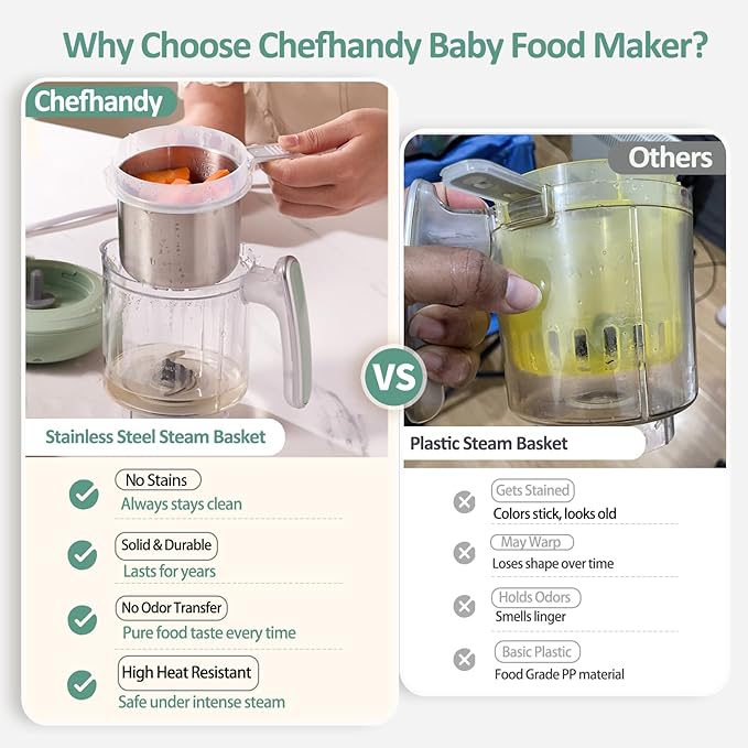 Baby Food Maker, 5 in 1 Baby Food Processor with Steaming Basket, Auto Cooking & Grinding, Touch Screen Control, Baby Steamer and Blender, Baby Food Puree Maker Warmer Mills Machine (Green)