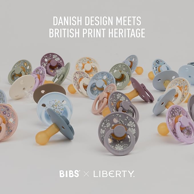 BIBS Colour Liberty Soother 2-Pack, BPA Free Dummy Pacifier, Round Nipple. Natural Rubber Latex, Made in Denmark, Size 2 (6-18 Months), Capel Fossil Grey
