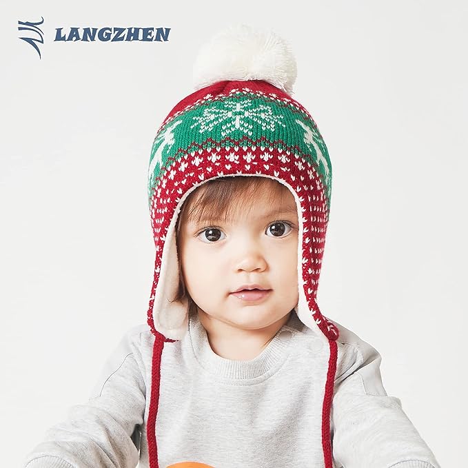 LANGZHEN Toddler Kids Infant Winter Hat,Earflap Knit Warm Cap Fleece Lined Beanie for Baby Boys Girls