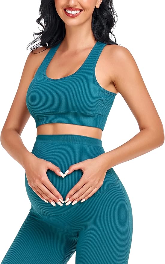 Women's Maternity 2 Piece Outfit Set - Bra & Shorts for Pregnancy - Yoga workout Lounge Wear Sets