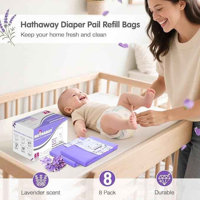 Diaper Pail Refill Bags Compatible with Dekor Classic Diaper Pail, Lavender Scented, Extra 30% Long, 5 Pack