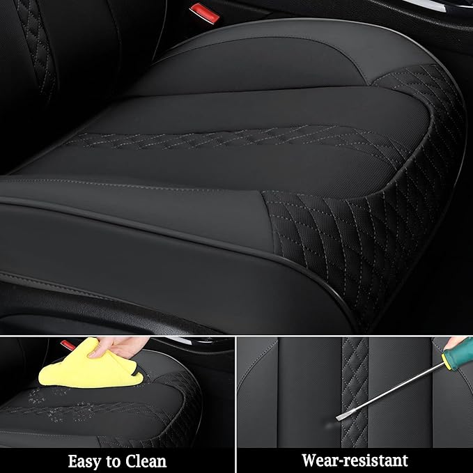 Doogo Leather Seat Covers Front Pair, Universal Seat Cover 2-Pack, Waterproof Leatherette Car Seat Cushions Protectors, Auto Driver Seat Covers Fit for Most Cars Trucks SUV-Black