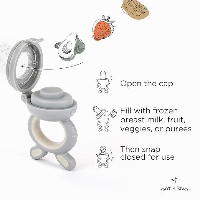 Moss and Fawn Forage Feeder - Soothing Silicone Frozen Breast Milk Popsicle & Baby Food Teething Toy, Pacifier, Fruit Feeder, & Teether - BPA, PVC & Phthalate-Free - Dew