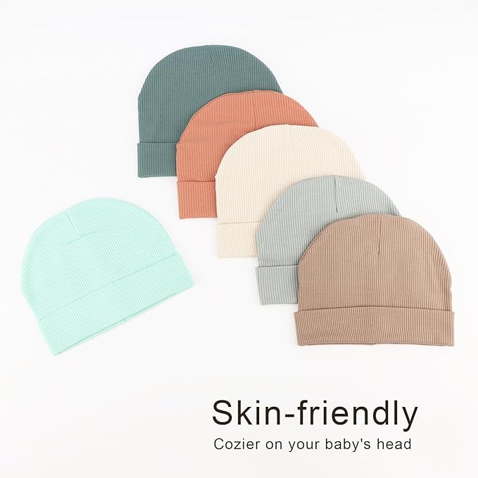 DRESHOW BQUBO 6 Pack Baby Newborn Hats Set for Unisex Infant Newborn Toddler Soft Beanie Hat for Boys Girls 0-24 Months