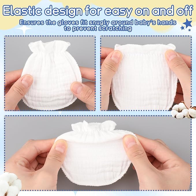 Newborn Baby Muslin Mittens 0-6 Months No Scratch Elastic Wrist Soft Breathable Gloves Bulk Cotton for Infant