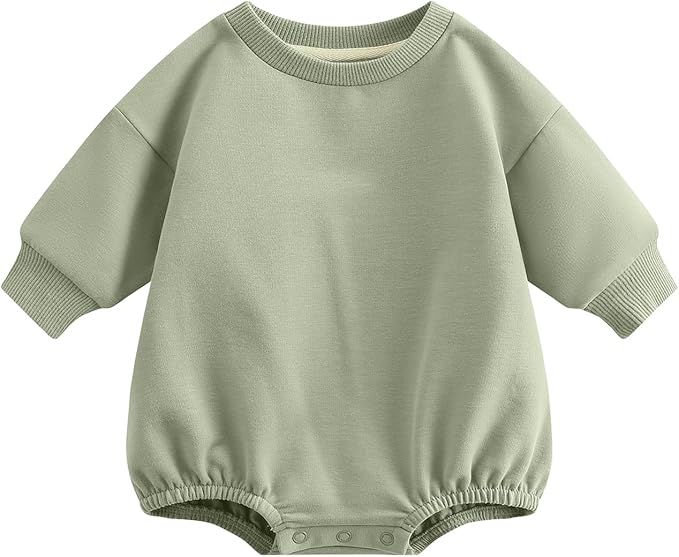 Bafeicao Baby Boy Girl Sweatshirt Romper Organic Cotton Solid Color Long Sleeve Bubble Romper Oversized Warm Fall Winter