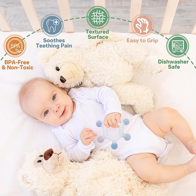 Meartchy 3 Pack Baby Teething Toys, BPA-Free Silicone Baby Teether Toys Teething Relief, Chew Toy for Babies 6-24 Months (Colorful)