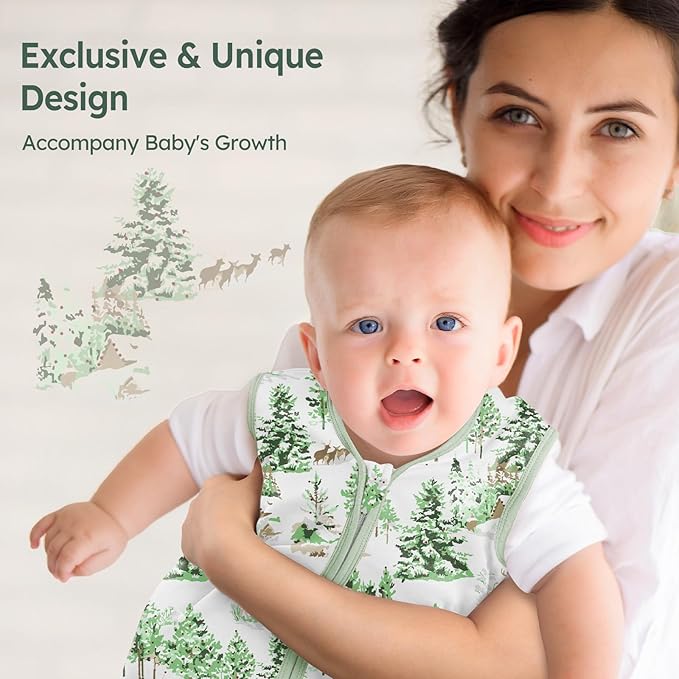 Baby Sleep Sack 18-24 Months 100% Cotton Lightweight 0.5 TOG Wearable Blanket Baby Sleep Bag with 2-Way Zipper for Infant Toddler Green Pine Tree