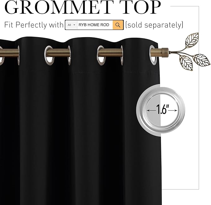 RYB HOME Extra Wide Curtains for Divider Room Separation Soundproof Temporary Door Curtains for Bedroom Closet Office Home Theatre Garage Living Room Privacy Drop Cloth, W 180 x L 84 inches, Black