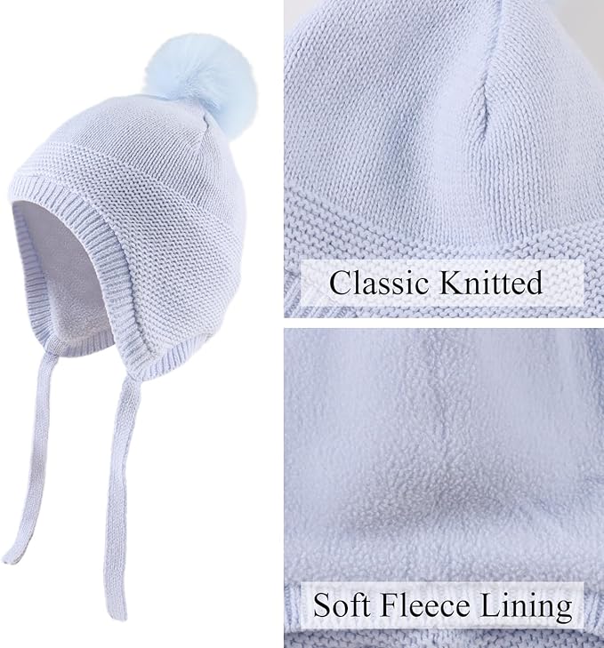 JANGANNSA Basic Winter Baby Boys Beanie Pompom Knitted Girls Hat Kids Earflap Beanies Warm Infant Toddler Hats