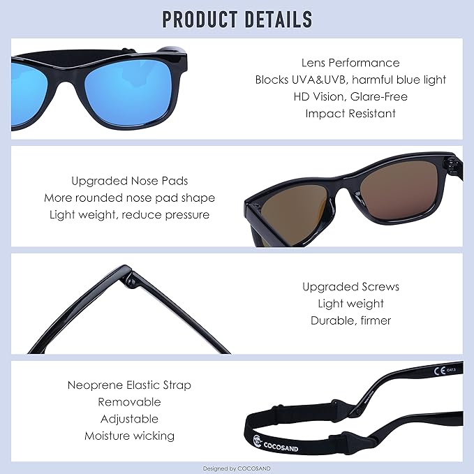 COCOSAND Flexible Baby Sunglasses with Strap Polarized UV Protection for Toddler Infant Newborn Boy Girl Age 0-24 Months