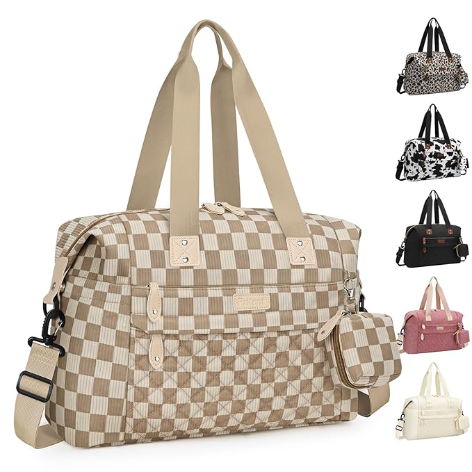 Pritent Diaper Bag Tote - Diaper Baby Bags with Pacifier Case, Shoulder Straps, Stroller Clips, Waterproof Large Mommy Maternity Travel Baby Bag for Mom and Dad, plaid