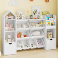 Vabches Kids Toy Organizer with 8 Removable Toy Bins, 4-Tier Toy Storage Organizers W/4 Storage Cubbies, Bookshelf 2 Toy Storage Box on Wheels for Playroom, Kids Room, Nursery Room, White