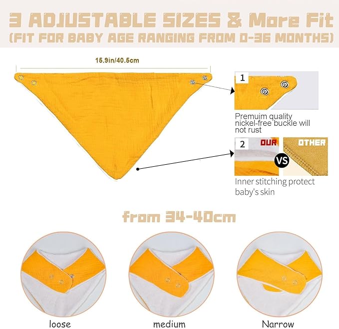 Muslin Baby Bibs,Soft Triangular Baby Bandana Drool Bibs for Baby Boy Girl,Solid Colors Bib for Drooling Teething