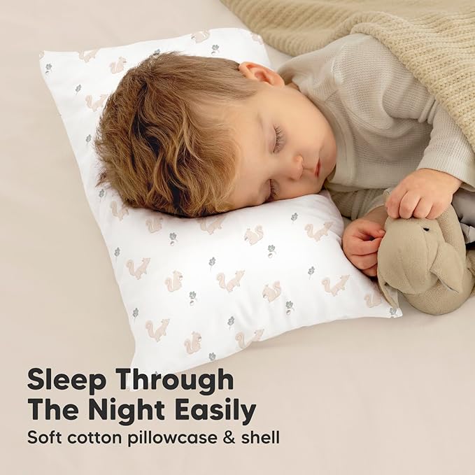 Toddler Pillow with Pillowcase - 10x18 My Little Dreamy Kids Travel Bed Pillows for Sleeping, Organic Cotton Small Pillowcase, Soft & Breathable, Machine Washable, Toddlers 2-5 Years Old (Nibbles)