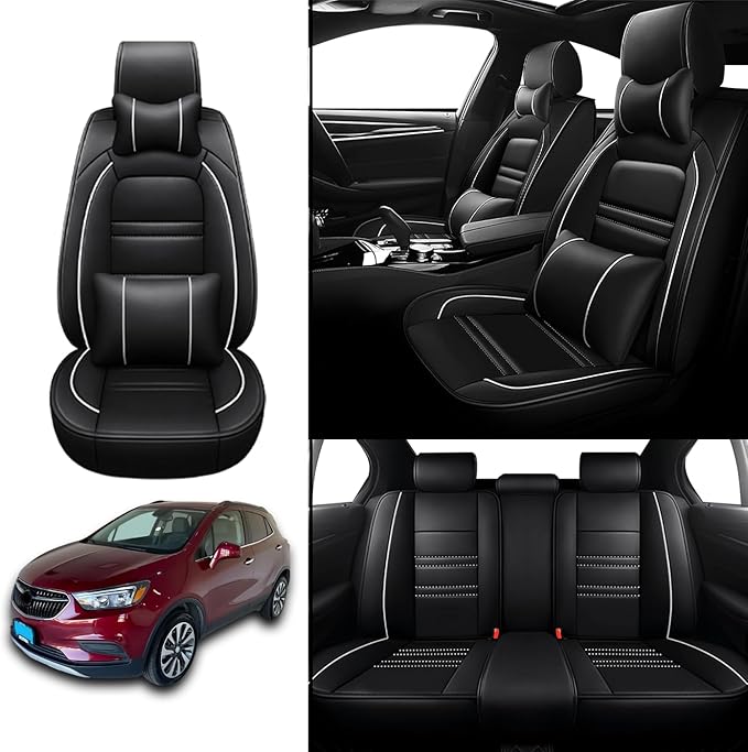 Car Seat Covers for Buick Encore 2013-2022 | 5-Seats Seat Covers, Waterproof Seat Protectors, Automotive Seat Covers (Full Set with Pillow,Black&White Line)
