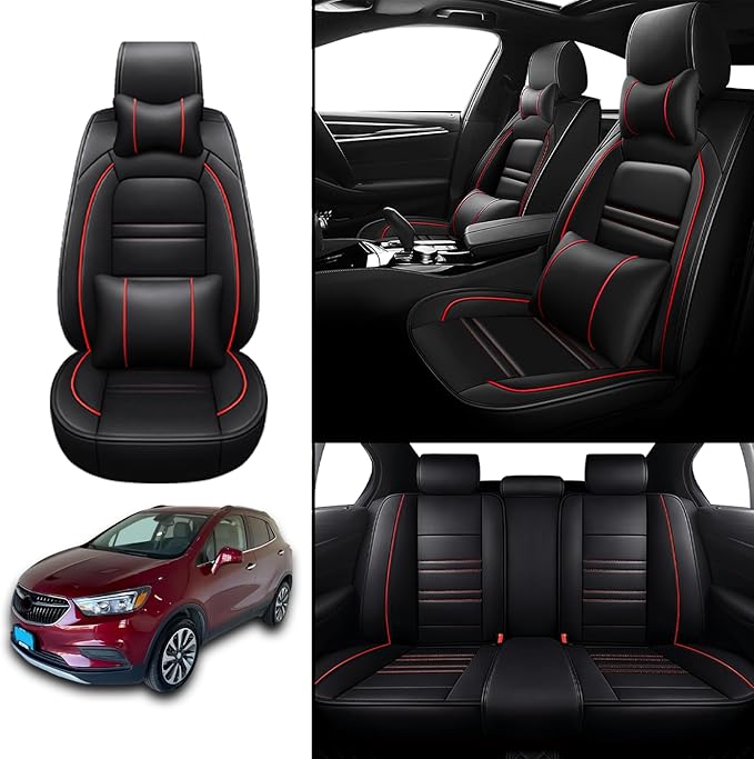 Car Seat Covers for Buick Encore 2013-2022 | 5-Seats Seat Covers, Waterproof Seat Protectors, Automotive Seat Covers (Full Set with Pillow,Black&Red Line)