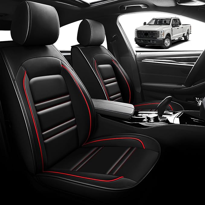 Seat Cover for Ford f250 2011-2025 | Car Seat Covers Front Seats, Waterproof Seat Protectors, Automotive Front Seat Covers (Front Seat, Black&Red Line)