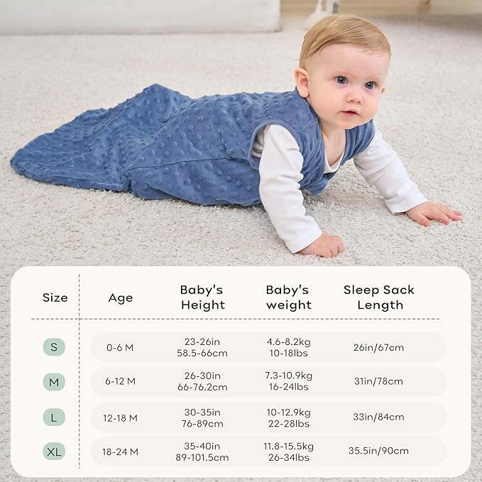 Fleece Baby Sleep Sack 6-12 Months with Plush Dots 1.5 Tog Baby Wearable Blanket with 2-Way Zipper Warm Sleeping Sack for Toddler Infant Newborn - Medium, Blue&Green