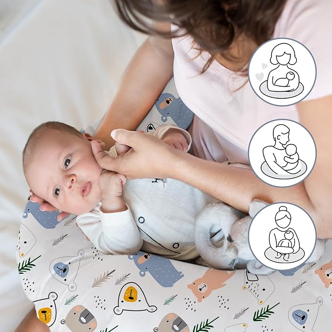 Little Grape Land Nursing Pillow for Infants, Breastfeeding Pillows, Baby Support Pillow for Nursing, Bottle Feeding, Tummy Time with Machine Washable Cover & Breathable Filling (Bear)