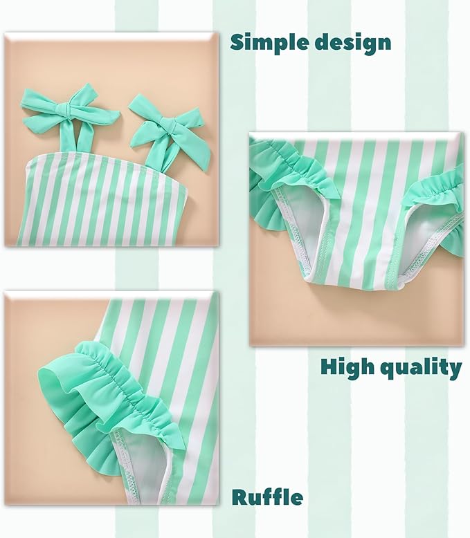 Happy Town Toddler Swimsuit Girl Solid Color Stripe One-Piece Baby Bathing Suits
