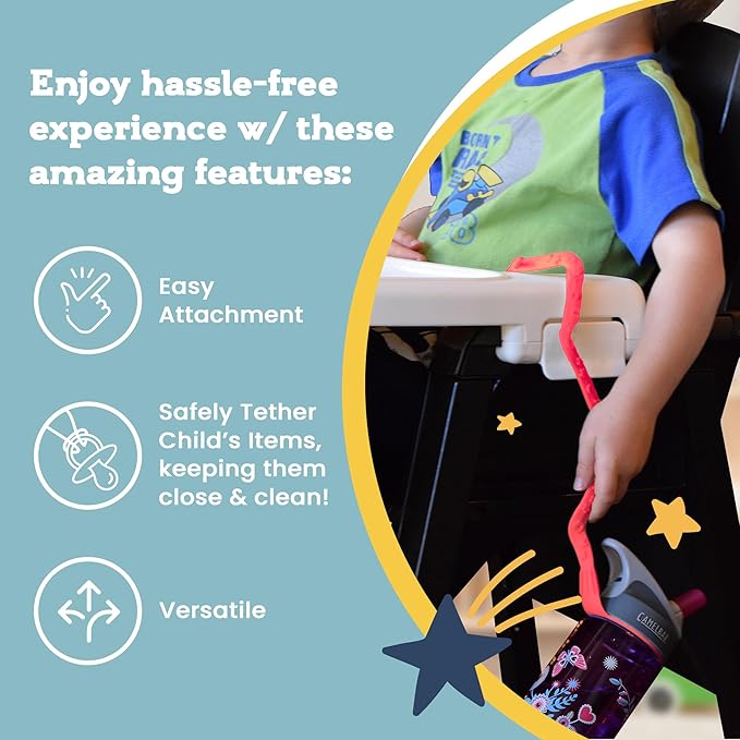 Brilli Baby Cup Catcher Patented Safety Tether Strap, Attach Sippy Cups, Bottles, Pacifiers & More to Stroller, High Chair, Car Seat, Made in USA, Food Grade, Dishwasher Safe (Aqua & Navy)