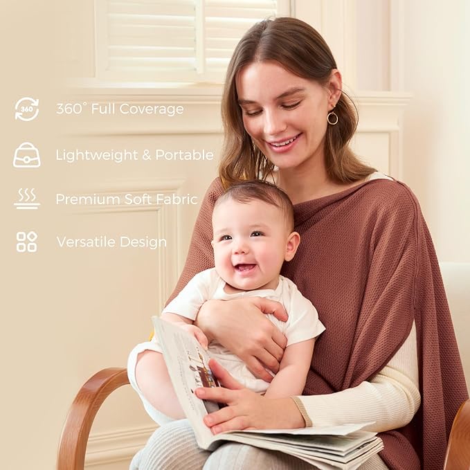 Momcozy Nursing Cover for Breastfeeding, Soft Privacy Poncho, Multi-Use Nursing Shawl, Portable Breast Feeding Covers for Women, Includes Laundry Bag (Rose Taupe)