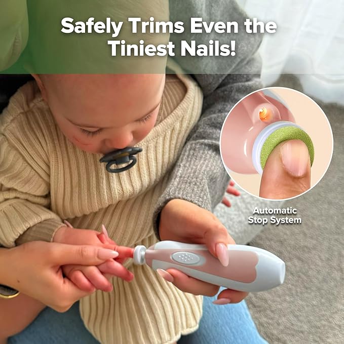 haakaa Baby Nail Trimmer Electric Safe Baby Nail Clippers Baby Nail File Kit Manicure Set, Trim Polish Grooming kit for Newborn Toddler or Adults Toes Fingernails, 6 Grinding Heads and LED Light
