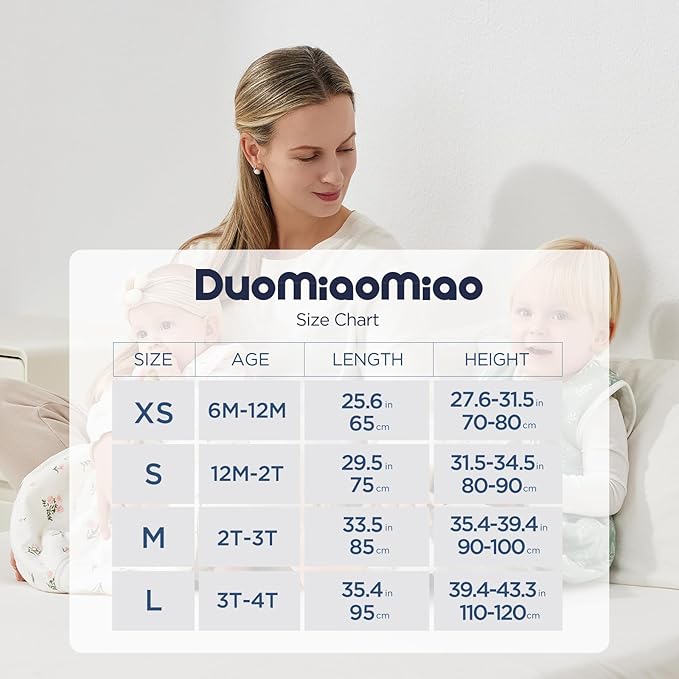 Duomiaomiao 1.5 TOG Toddler Sleep Sack 24-36 Months 100% Cotton Four Season Side Open Zipper Baby Sleep Sack with Feet, Breathable Toddler Wearable Blanket