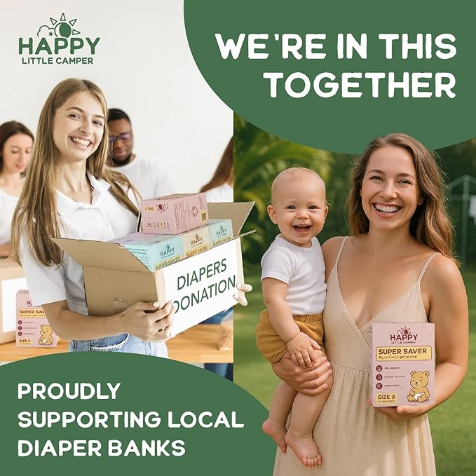 Happy Little Camper Super Saver Diapers, Size 4, 100 Count | Budget-Friendly Disposable Baby Diapers for Sensitive Skin | Hypoallergenic, Fragrance-Free, Ultra Absorbent