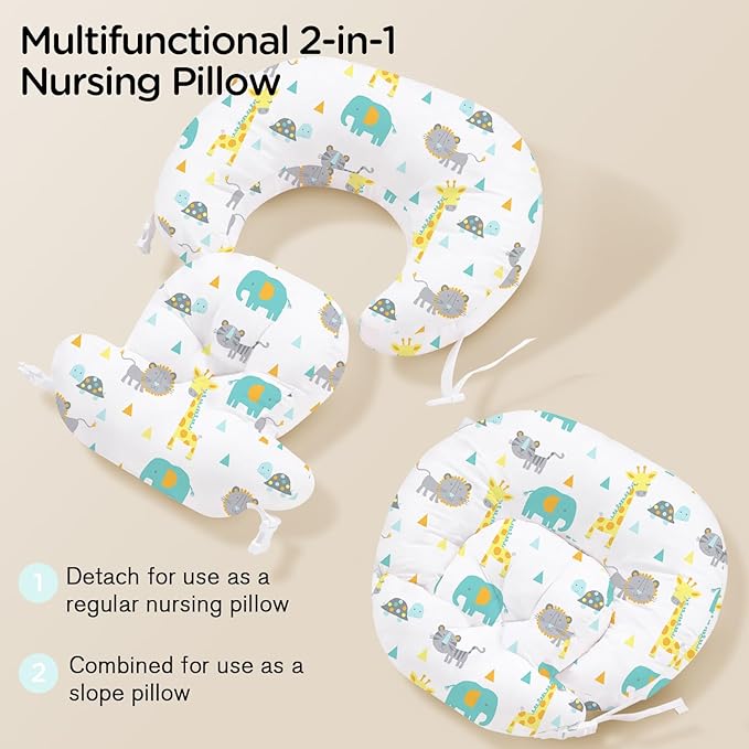 Little Grape Land Nursing Pillow, Multifunctional Breast Feeding Pillow with Arm Pillow, 3pk Baby Support Pillow with Adjustable Waist Strap and Removable Cover, Woodland Animals