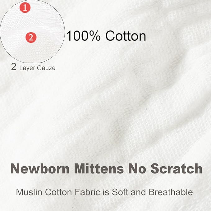 MOMSMENU Newborn Mittens No Scratch 100% Cotton Mitts Boy Girl baby mittens 0-6 months 6 Pack
