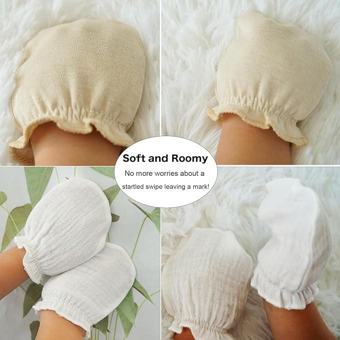 MOMSMENU Newborn Mittens No Scratch 100% Cotton Mitts Boy Girl baby mittens 0-6 months 6 Pack