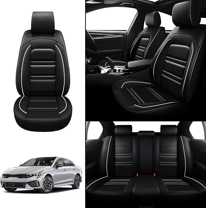 Seat Covers for kia k5 2021-2025 | 5-Seats Leather Seat Covers, Easy to Install Automotive Seat Covers Full Set (Full Set, Black&White Line)